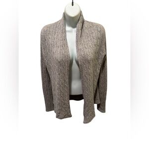 White + Warren Cashmere Cable Knit Cardigan Sz S Gray Heather Open Front LS